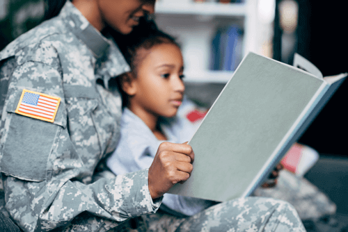 Servicemember reading to child going through military divorce in Louisiana